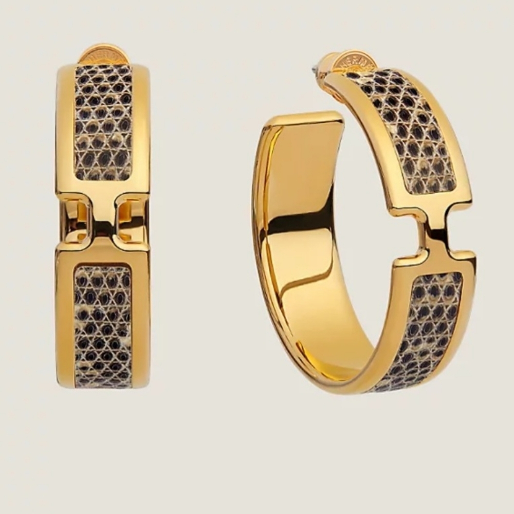 Hermes Olympe Earrings Natura Lizard RARE! Ombre BNIB Authentic